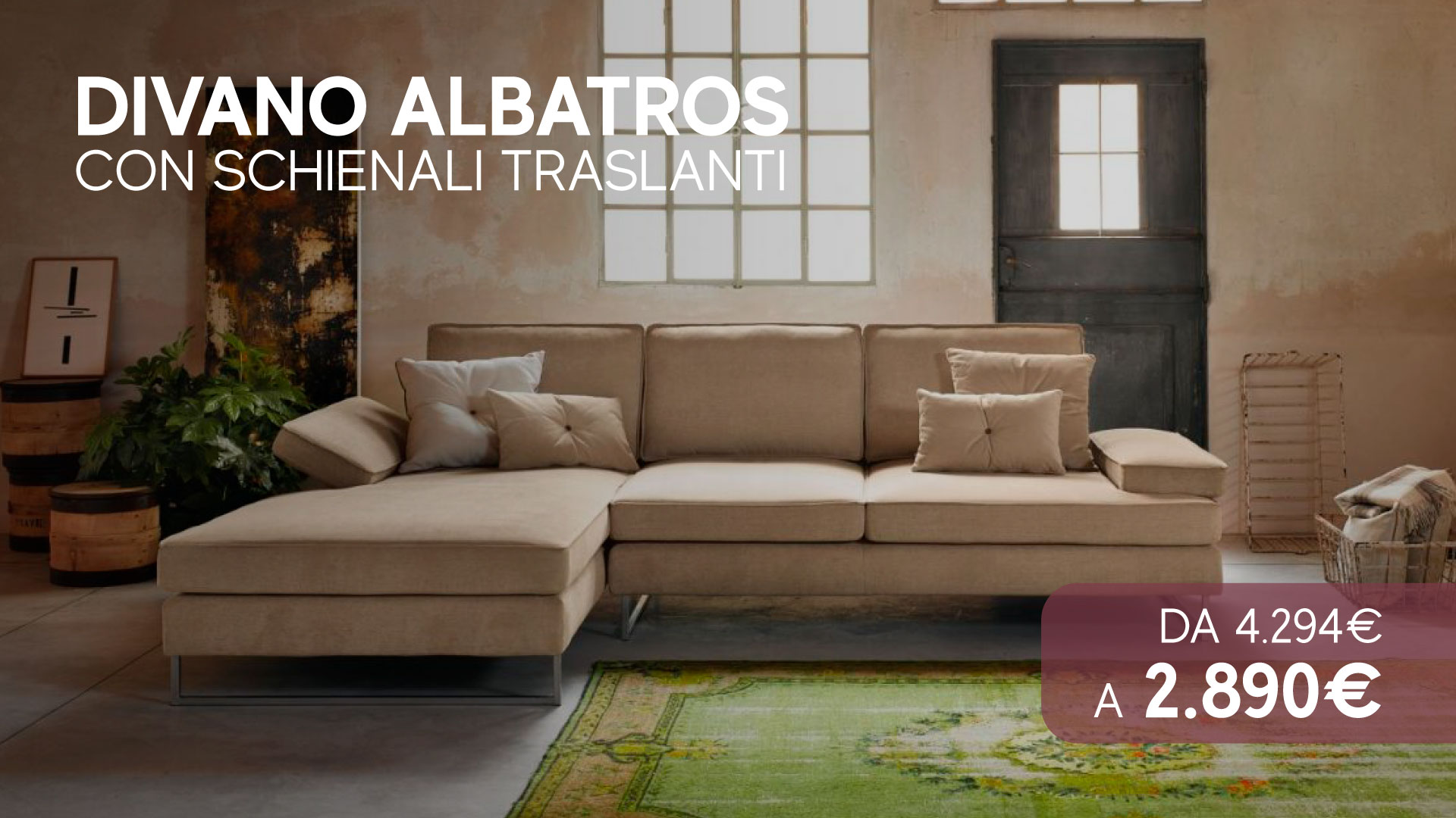 Promozione Divano Albatros con schienali traslati