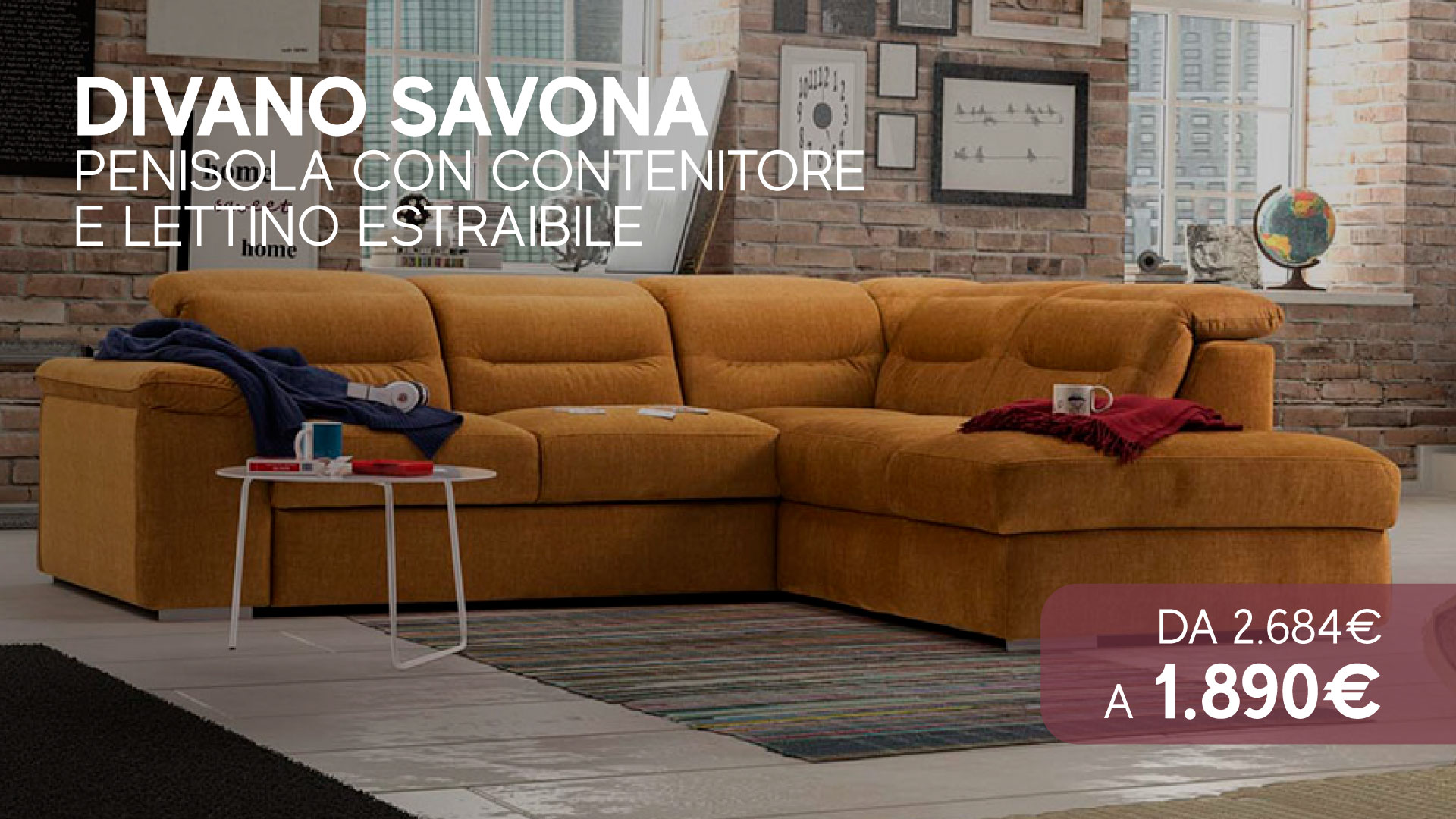 Promozione Divano Savona penisola con contenitore e lettino estraibile